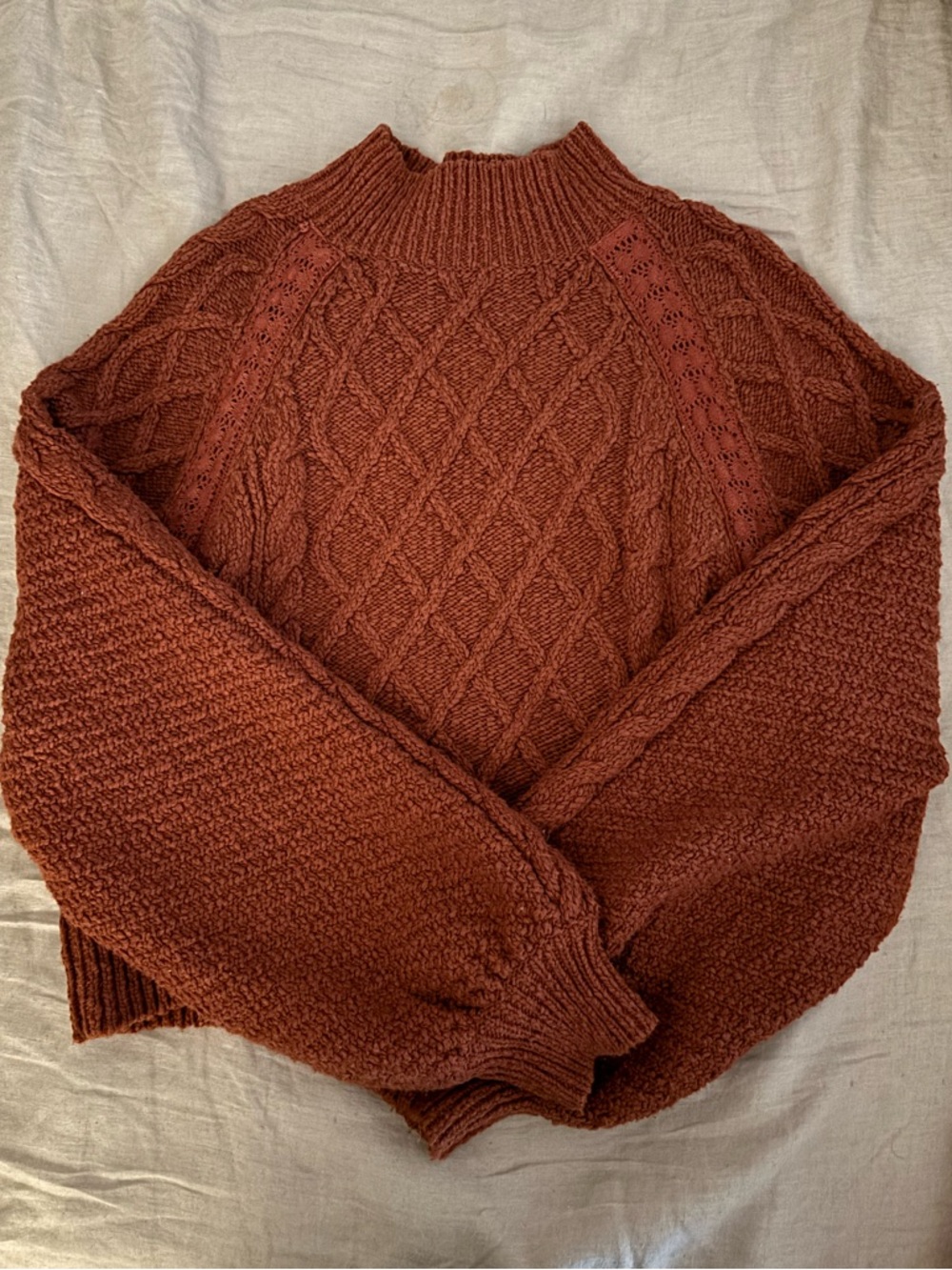 Free People Rust Cable Mock Neck Sweater